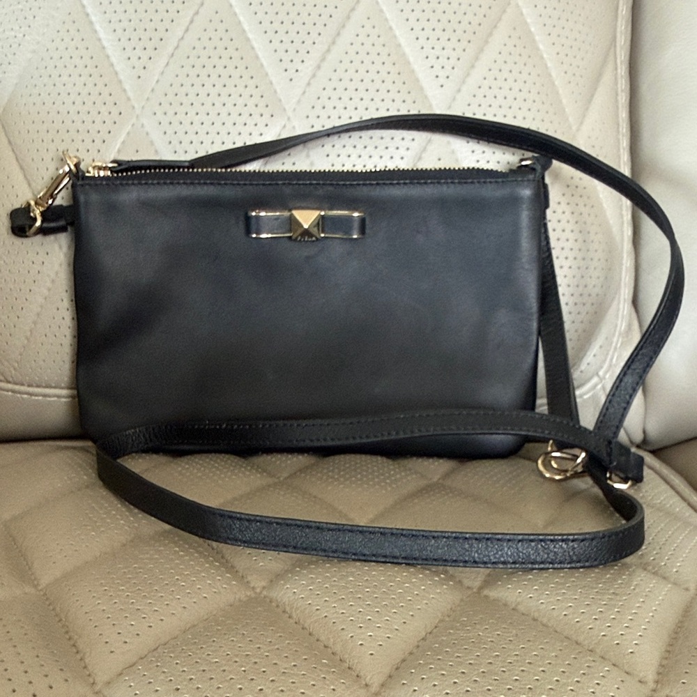 Furla Black Leather Mini Bag with Gold Bow Accent - Picture 3 of 7